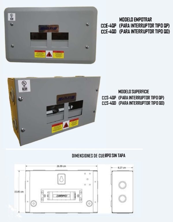 Centro de carga monofásico 4  circuitos tipo QP y tipo QP